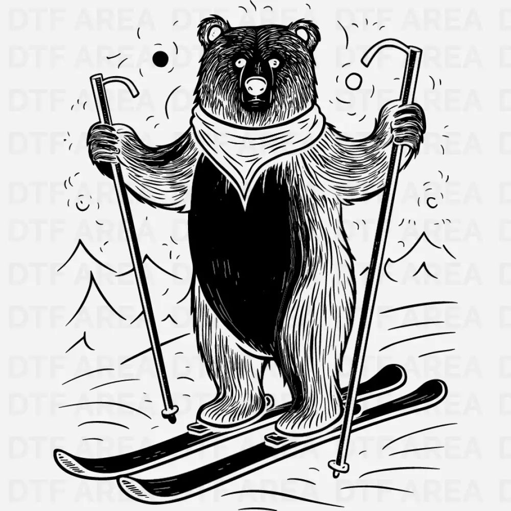 Bear on Snow Skis Shirt, Ski Lover Tee DTF Transfer Ready To Press