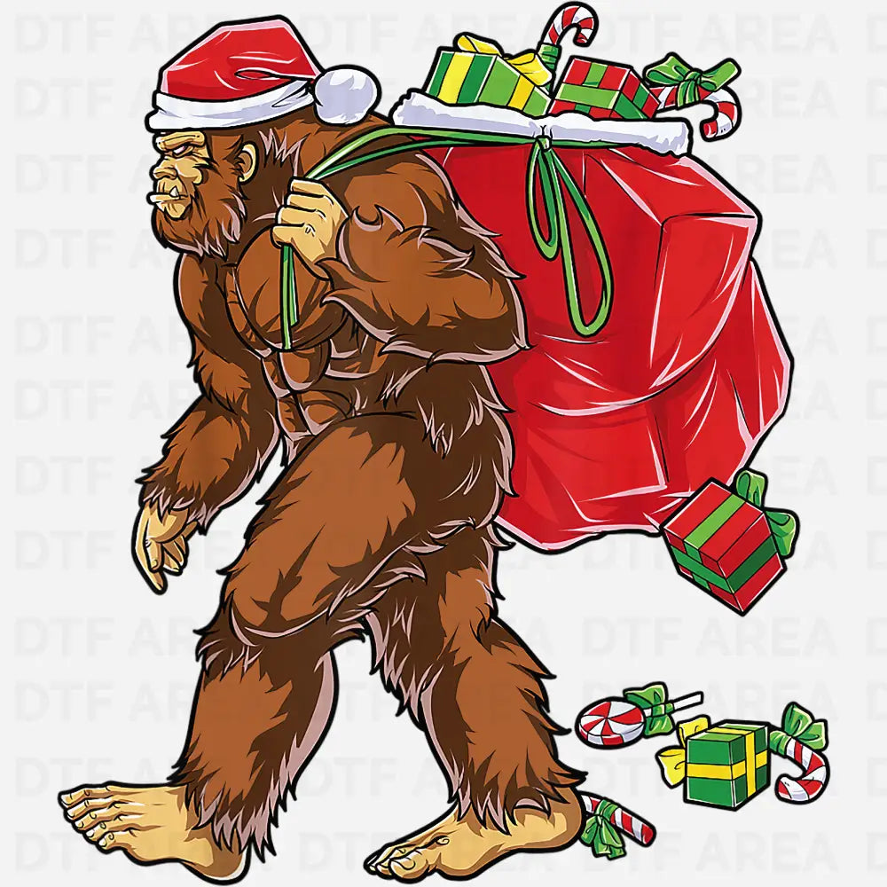 Bigfoot Carrying Presents Shirt, Funny Christmas T-Shirt DTF Transfer Ready To Press