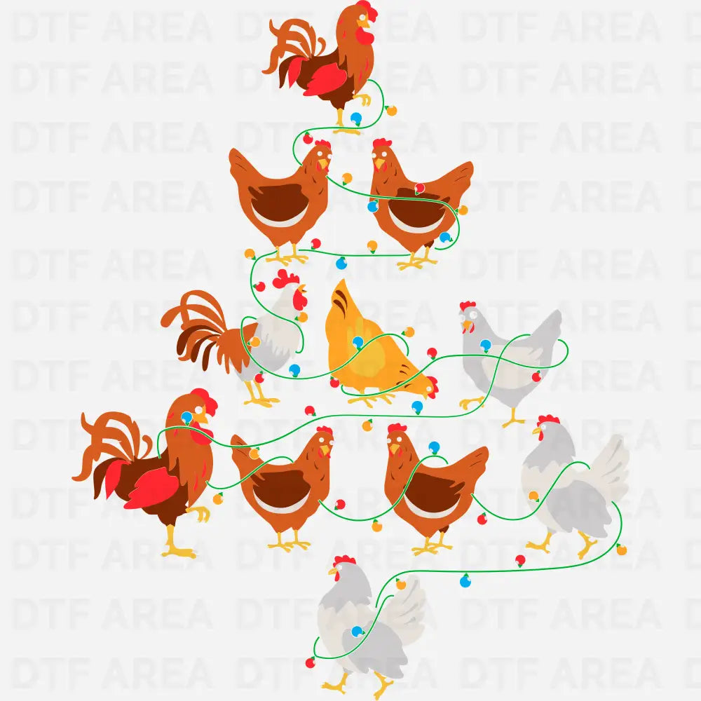 Chicken Christmas Tree Shirt DTF Transfer Ready To Press