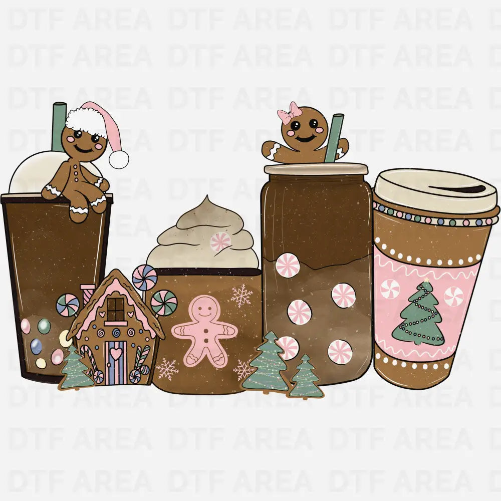 Christmas Gingerbread Coffee Sweatshirt DTF Transfer Ready To Press