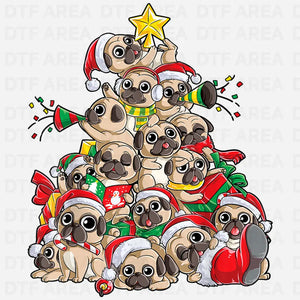 Christmas Pug Christmas Tree T-Shirt DTF Transfer Ready To Press