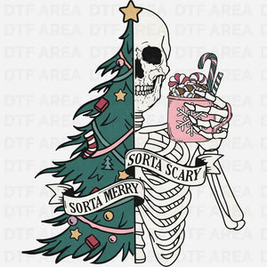 Christmas Sorta Scary Sorta Merry Sweatshirt DTF Transfer Ready To Press