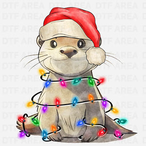 Cute Christmas Animal Shirt, Otter Christmas Light DTF Transfer Ready To Press