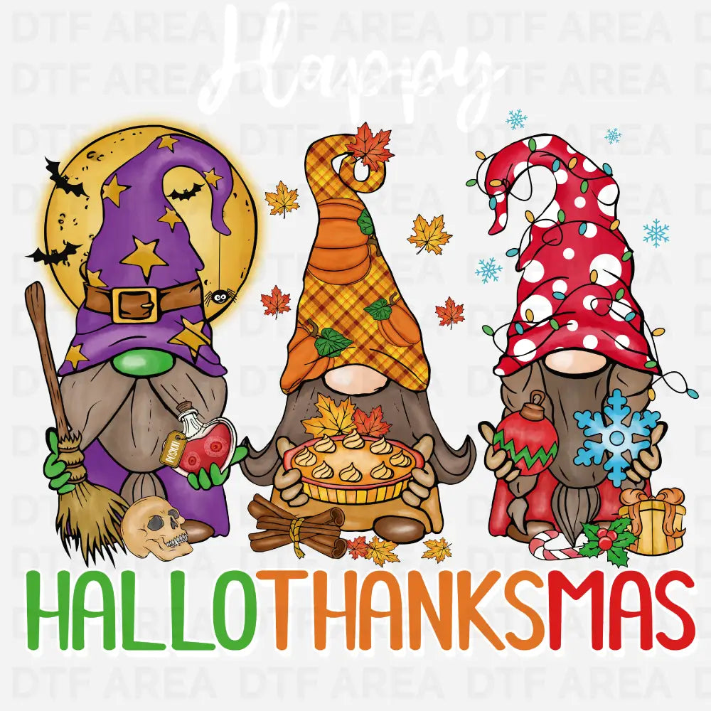 Happy Hallothanksmas Christmas Shirt, Gnomes T-Shirt DTF Transfer Ready To Press