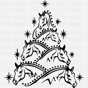 Horse Christmas Tree Shirt, Merry Christmas Gift DTF Transfer Ready To Press