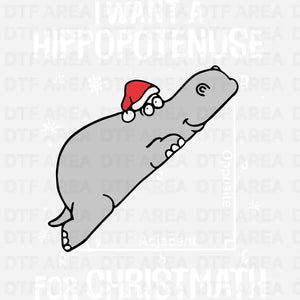 I Want a Hippopotenuse for Christmas Shirt, Hippo Santa DTF Transfer Ready To Press