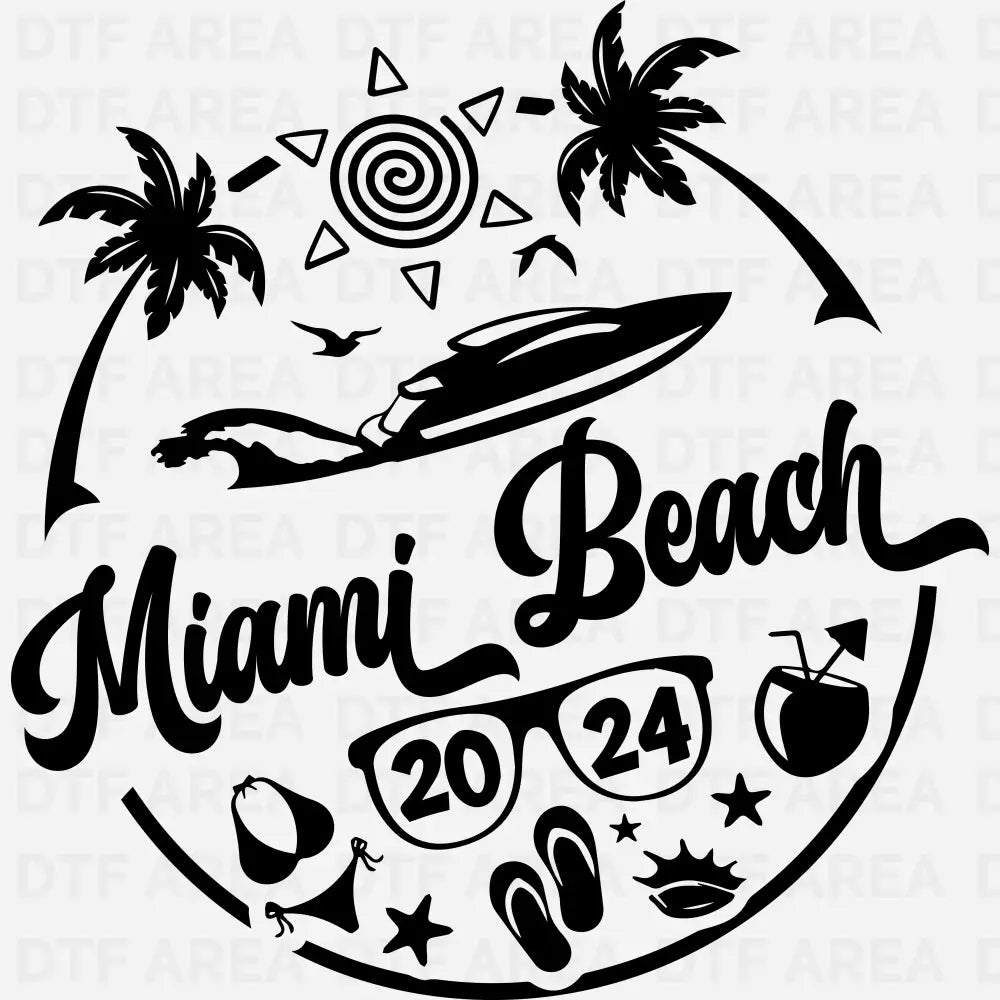 Miami Beach, Coastal Vibes Design DTF Transfer Ready To Press