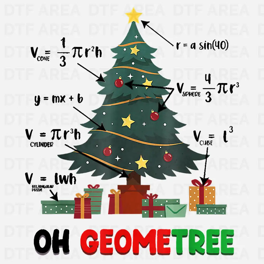 Oh Geometree Christmas Tree T-Shirt, Geometry Teacher Xmas Tee DTF Transfer Ready To Press