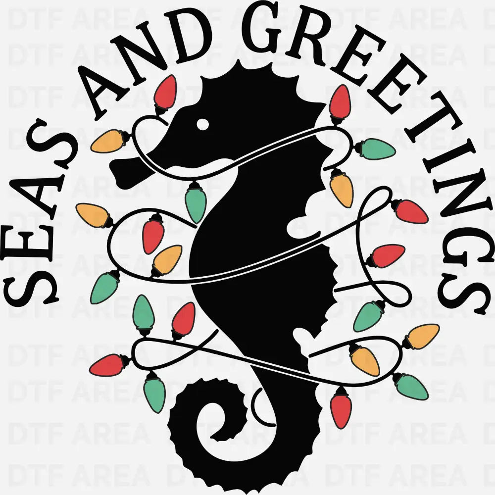 Seas and Greetings Shirt, Beach Christmas Shirt DTF Transfer Ready To Press